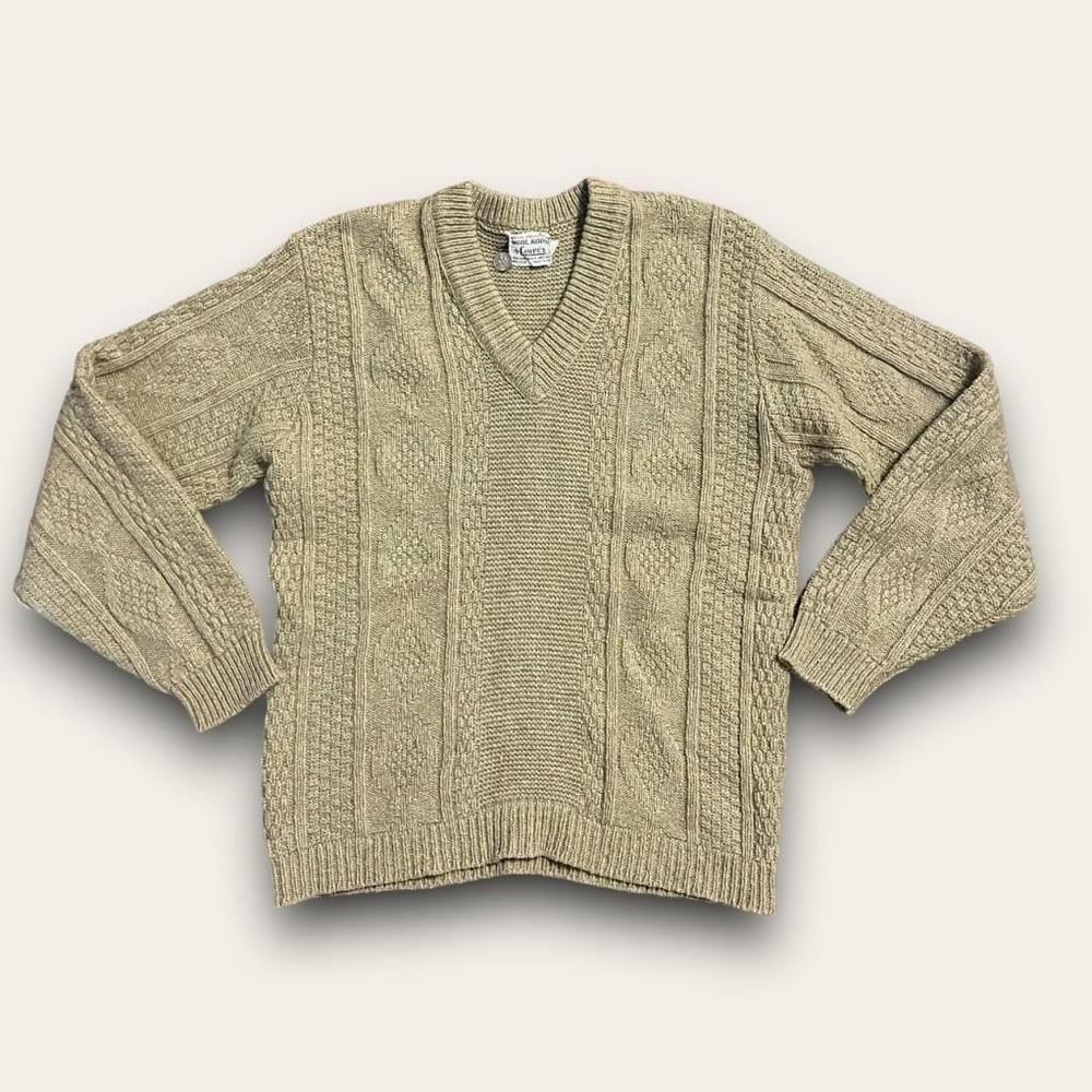 Vintage Campus Wool Kodel Polyester Sweater 1970s V-Neck Cottagecore Green